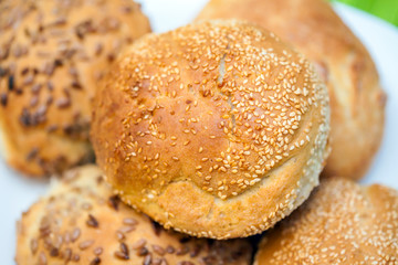 Fresh bread rolls with sunflower and sesame seeds