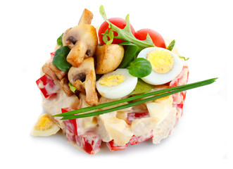 Delicious vegetarian salad isolated on white