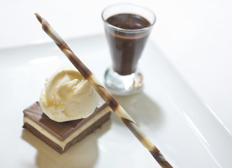 chocolate cake with ice cream