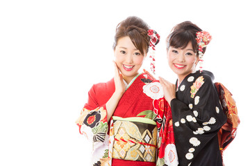 japanese kimono women on white background