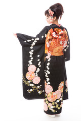 japanese kimono woman on white background
