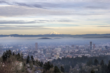 Portland Downtown Foggy Cityscape