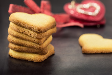 Shortbread cookies in shape of heart as symbol of love