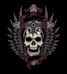 Winged Skull With Cross