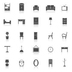 Furniture icons with reflect on white background