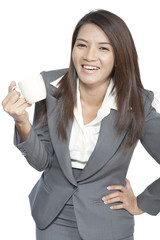Asian businesswoman beautiful young pretty gesture smiling drink