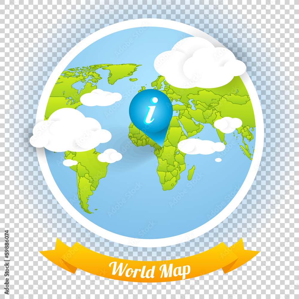 Poster world vector map with marks and web elements