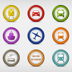Set of colored round web icons for transport