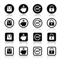 Shopping icons set - account, save, 24h, shopping bag
