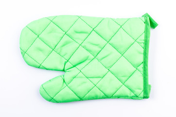 Green oven glove on isolated white background