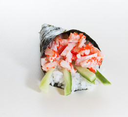 Hand rolled temaki sushi traditional japanese cuisine