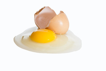 Raw broken egg isolated on white background