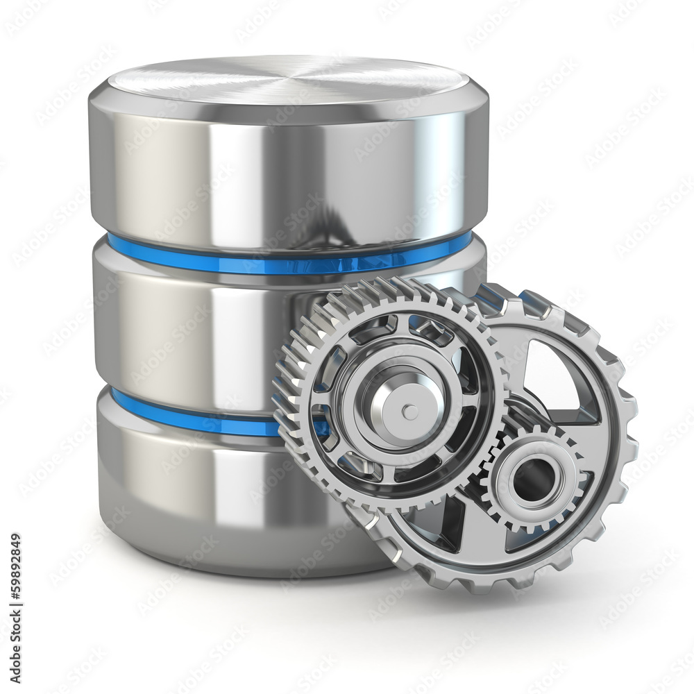 Poster Storage administration concept. Database symbol and gears.