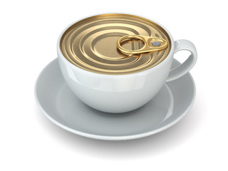 Instant coffe concept. Cup and cap of can.