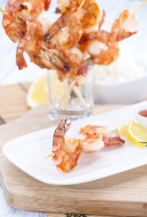 Fresh made Prawns on a spit