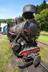 Obraz premium Narrow-gauge railway, steam train in Cisna, Poland