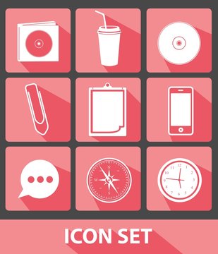 Office icons,Pink buttons,vector