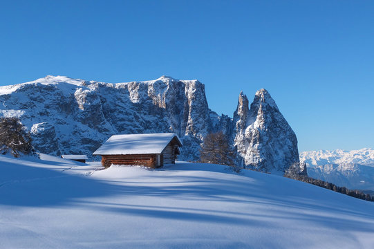Typical wooden challet in the Dolomites