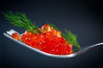 red caviar on a fork