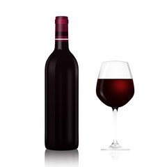 Bottle and glass with red wine Illustration