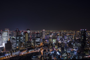 Fototapeta na wymiar Night view at Osaka Japan, on the top of Umeda Sky Building