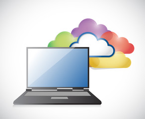 laptop and color clouds illustration design