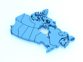 Three-dimensional map of Canada on white background. 3d map