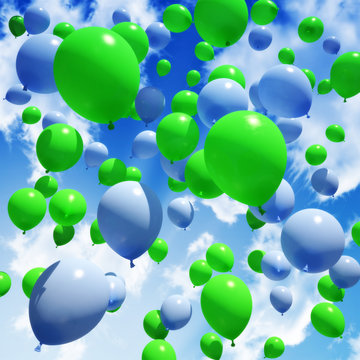 Blue and green Balloon's released into the sky