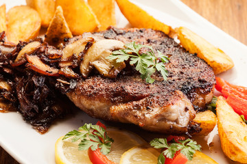 Fried pork chop with mushrooms