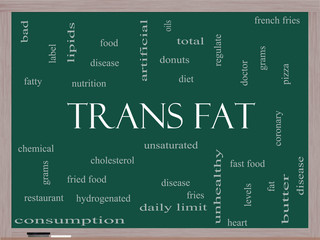 Trans Fat Word Cloud Concept on a Blackboard
