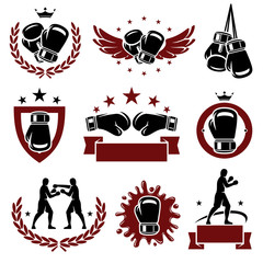 Boxing labels and icons set. Vector