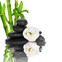 Fototapeta premium spa Background - black stones and bamboo on water