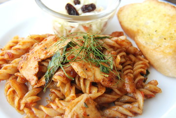 fusilli red hot spicy curry sauce