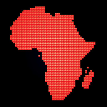 red map of Africa made of pixels