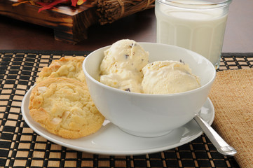 Ice cream with cookies and milk