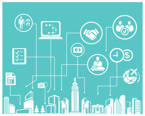 business system and business management info graphic