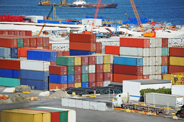 Port cargo container and pipe in port of Odessa, Ukraine