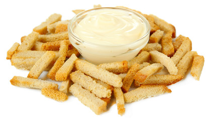 Crackers  and sauce, isolated on white