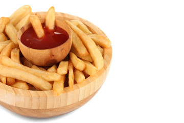 French fries in bowl isolated on white