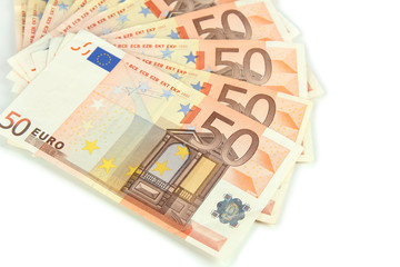 Euro banknotes isolated on a white