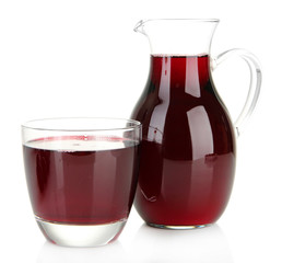 Delicious plum juice isolated on white