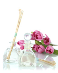 Room air refreshers with flowers isolated in white