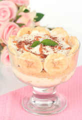 Delicious dessert with banana and caramel