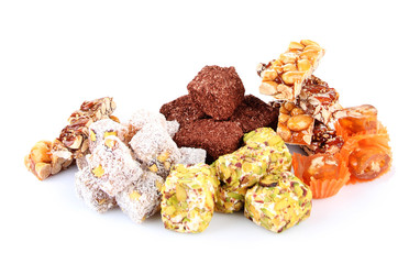 Tasty oriental sweets (Turkish delight), isolated on white