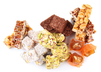 Tasty oriental sweets (Turkish delight), isolated on white