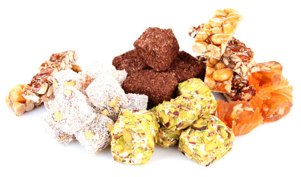 Tasty oriental sweets (Turkish delight), isolated on white