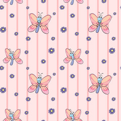 A seamless design with flowers and butterflies