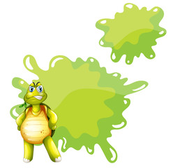 An angry turtle with an empty template at the back