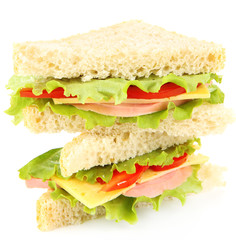 Fresh and tasty sandwiches isolated on white
