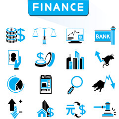 financial icons, blue theme icons